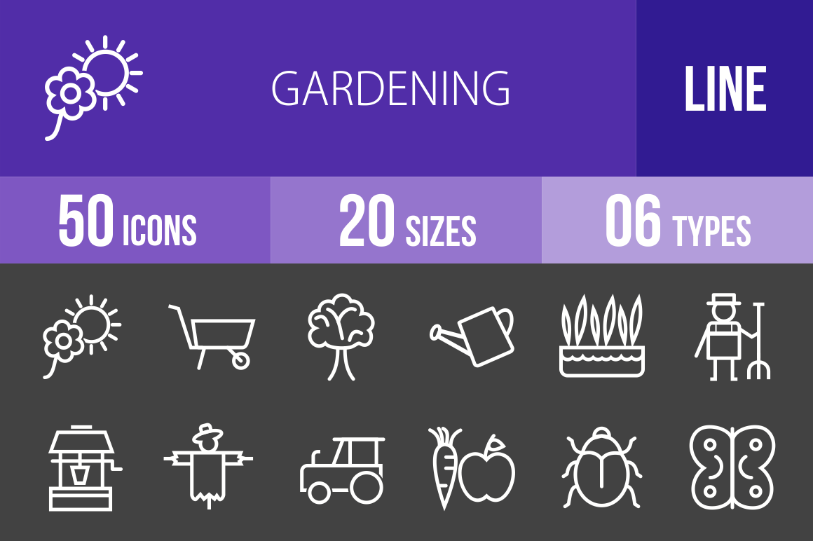 50 Gardening Line Inverted Icons - Overview - IconBunny