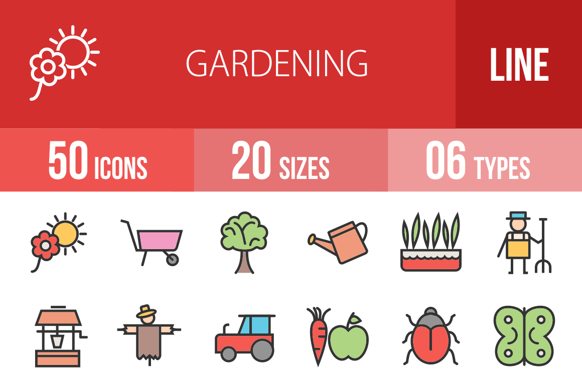 50 Gardening Line Multicolor Filled Icons - Overview - IconBunny