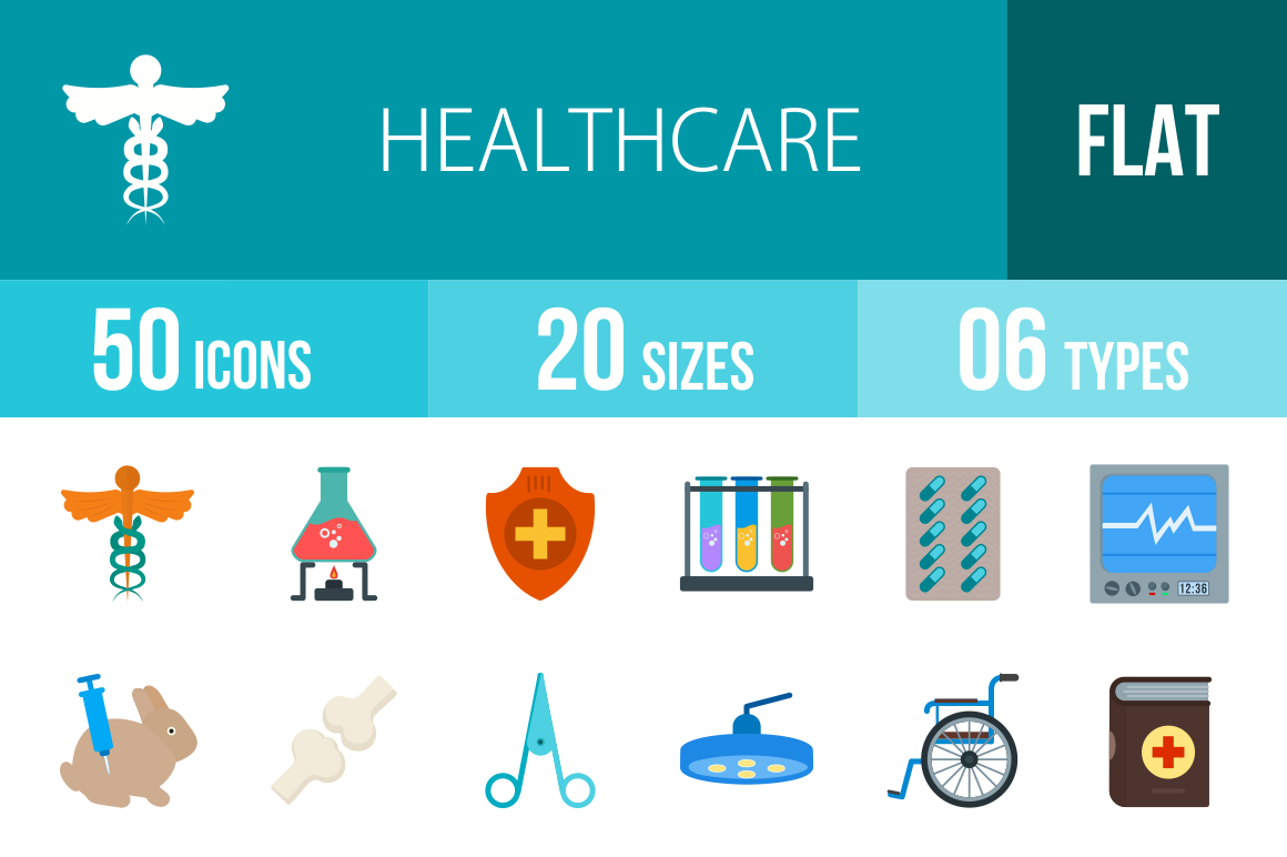 50 Healthcare Flat Multicolor Icons - Overview - IconBunny