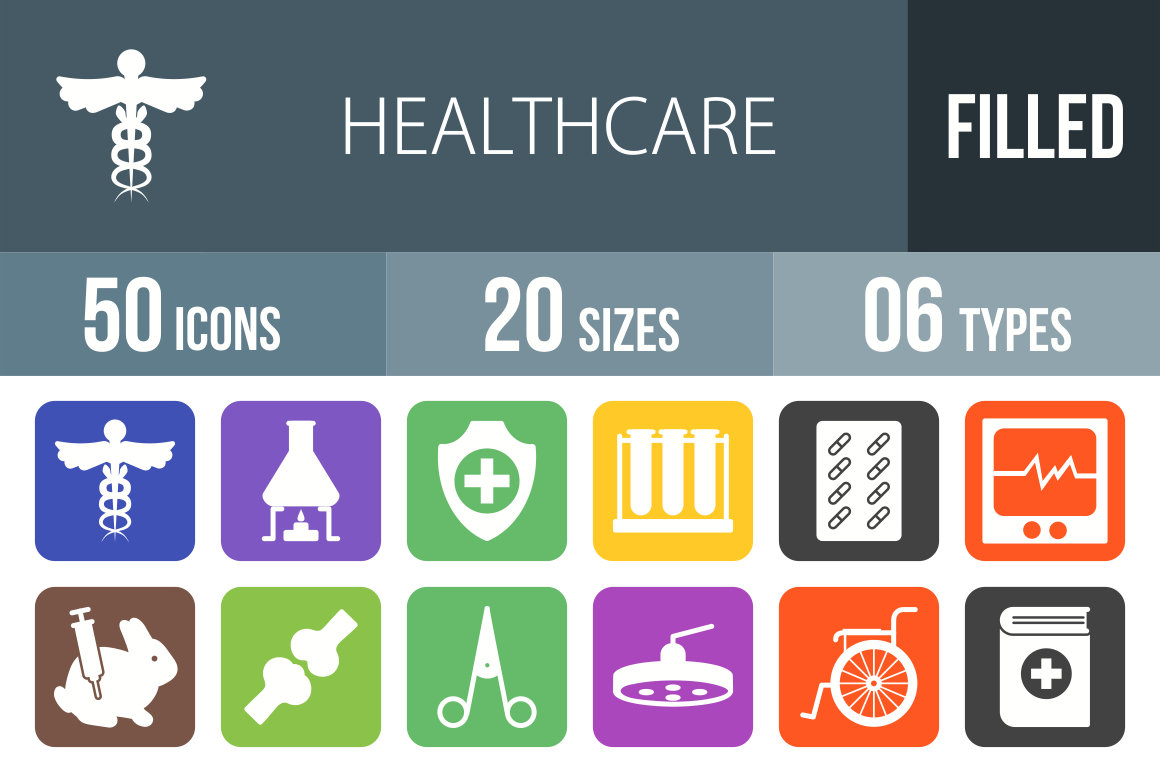 50 Healthcare Flat Round Corner Icons - Overview - IconBunny