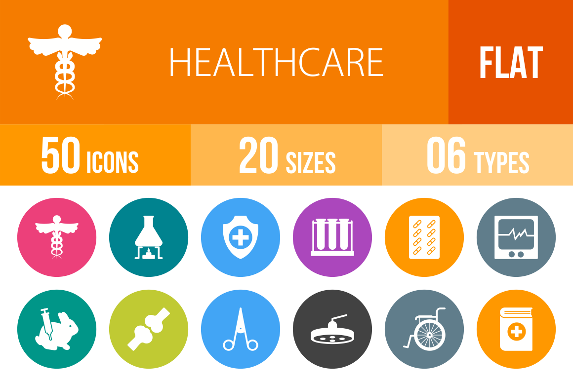 50 Healthcare Flat Round Icons - Overview - IconBunny
