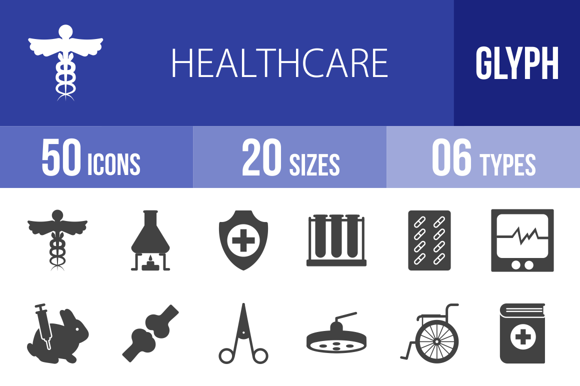50 Healthcare Glyph Icons - Overview - IconBunny