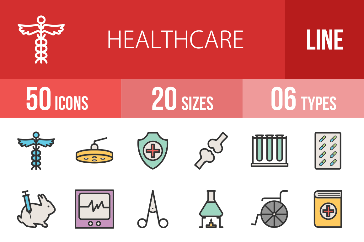 50 Healthcare Line Multicolor Filled Icons - Overview - IconBunny