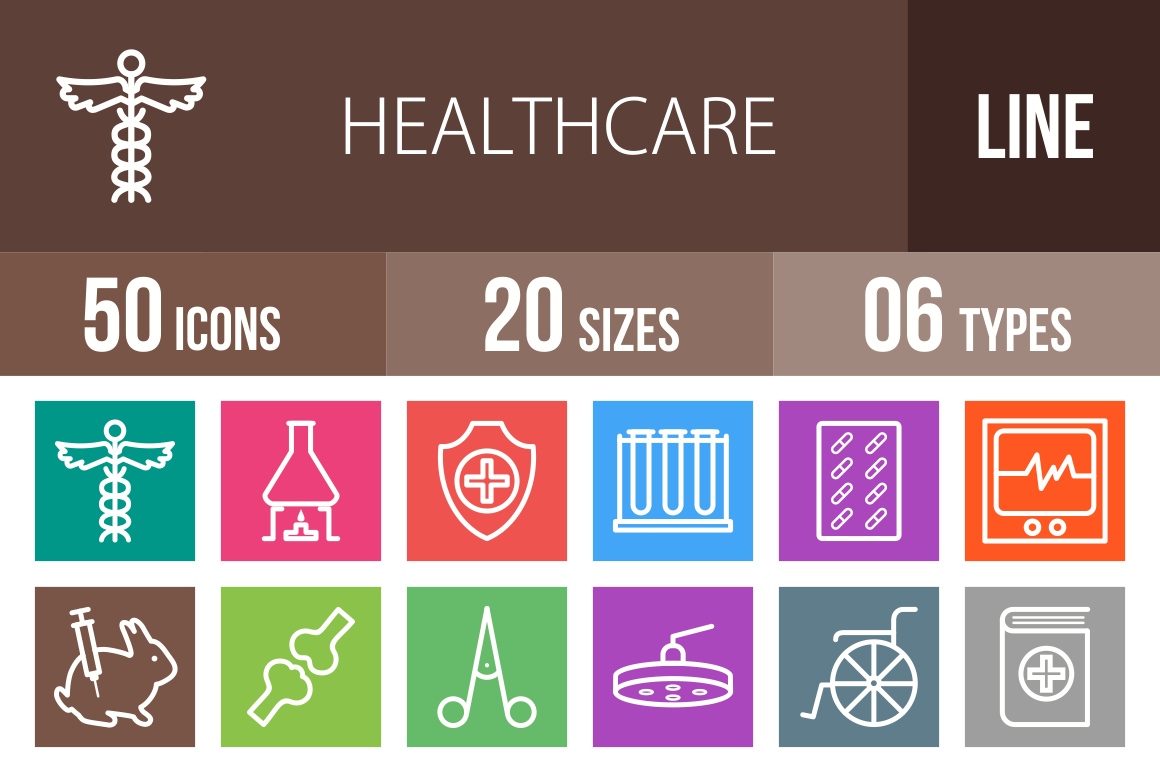 50 Healthcare Line Multicolor B/G Icons - Overview - IconBunny