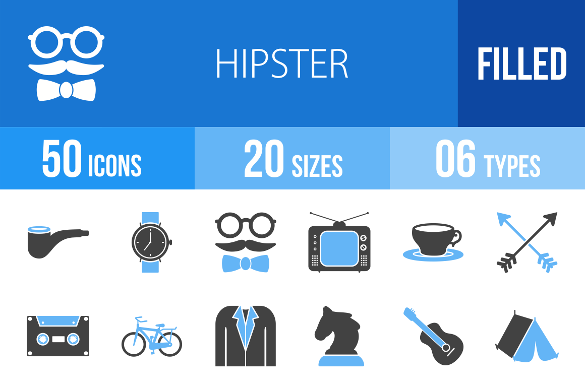50 Hipster Blue Black Icons - Overview - IconBunny