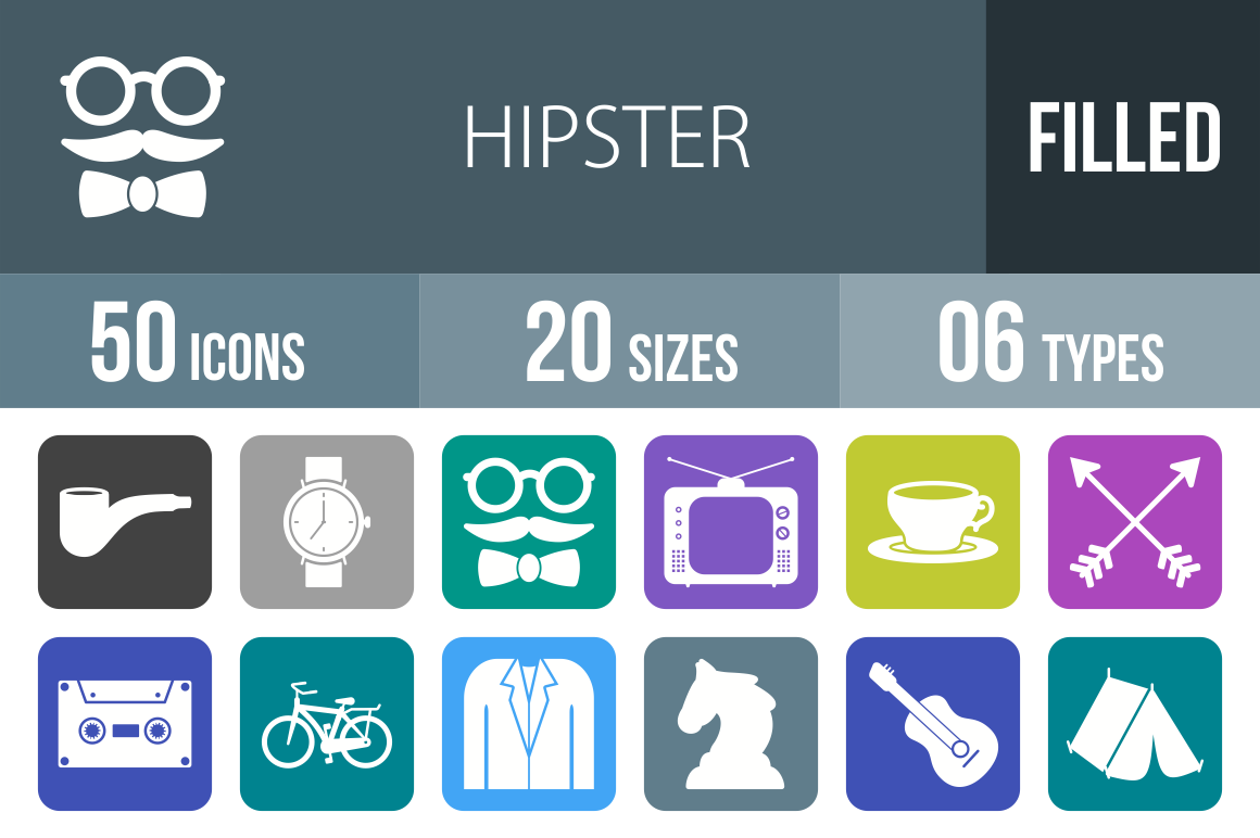 50 Hipster Flat Round Corner Icons - Overview - IconBunny