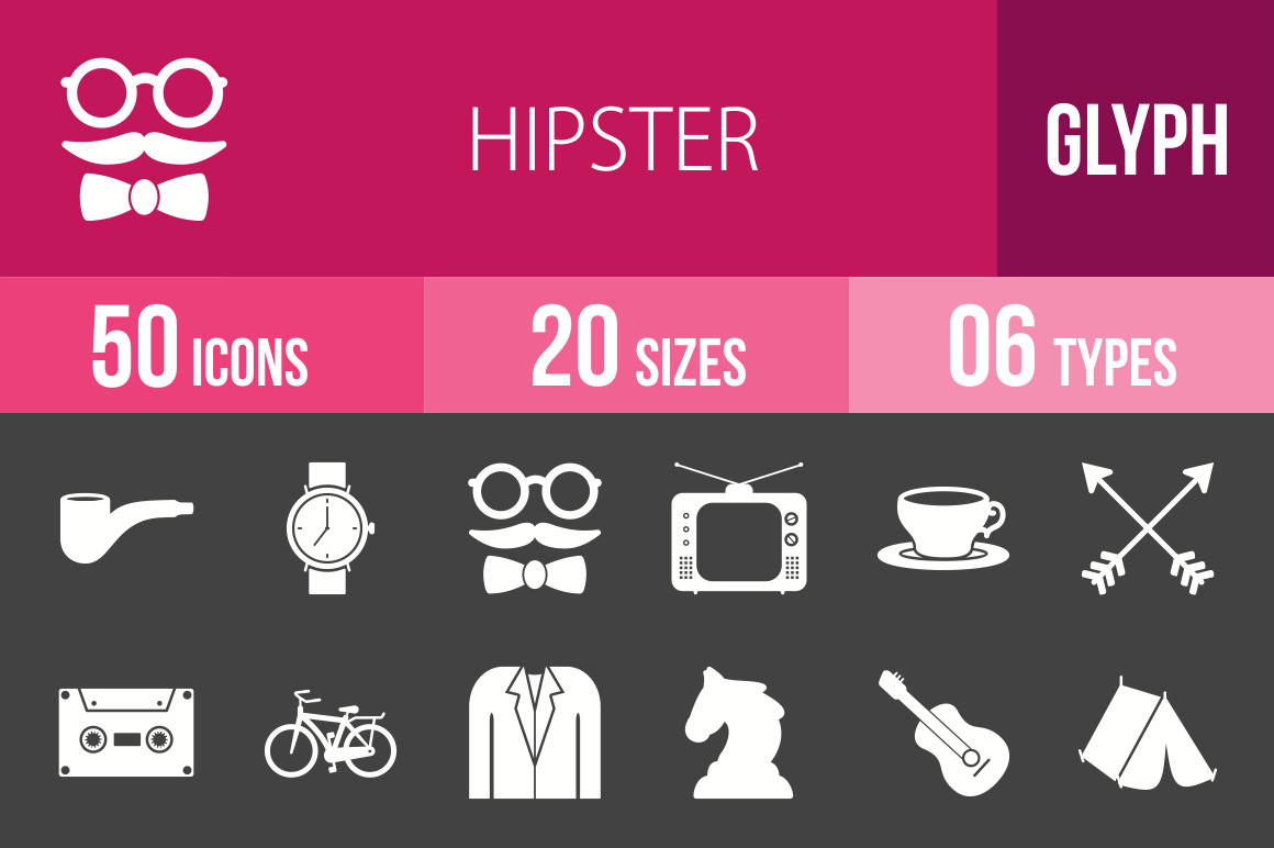 50 Hipster Glyph Inverted Icons - Overview - IconBunny