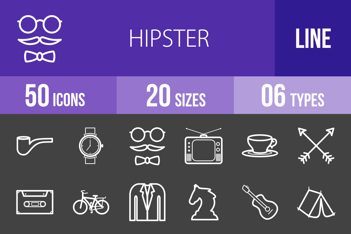 50 Hipster Line Inverted Icons - Overview - IconBunny