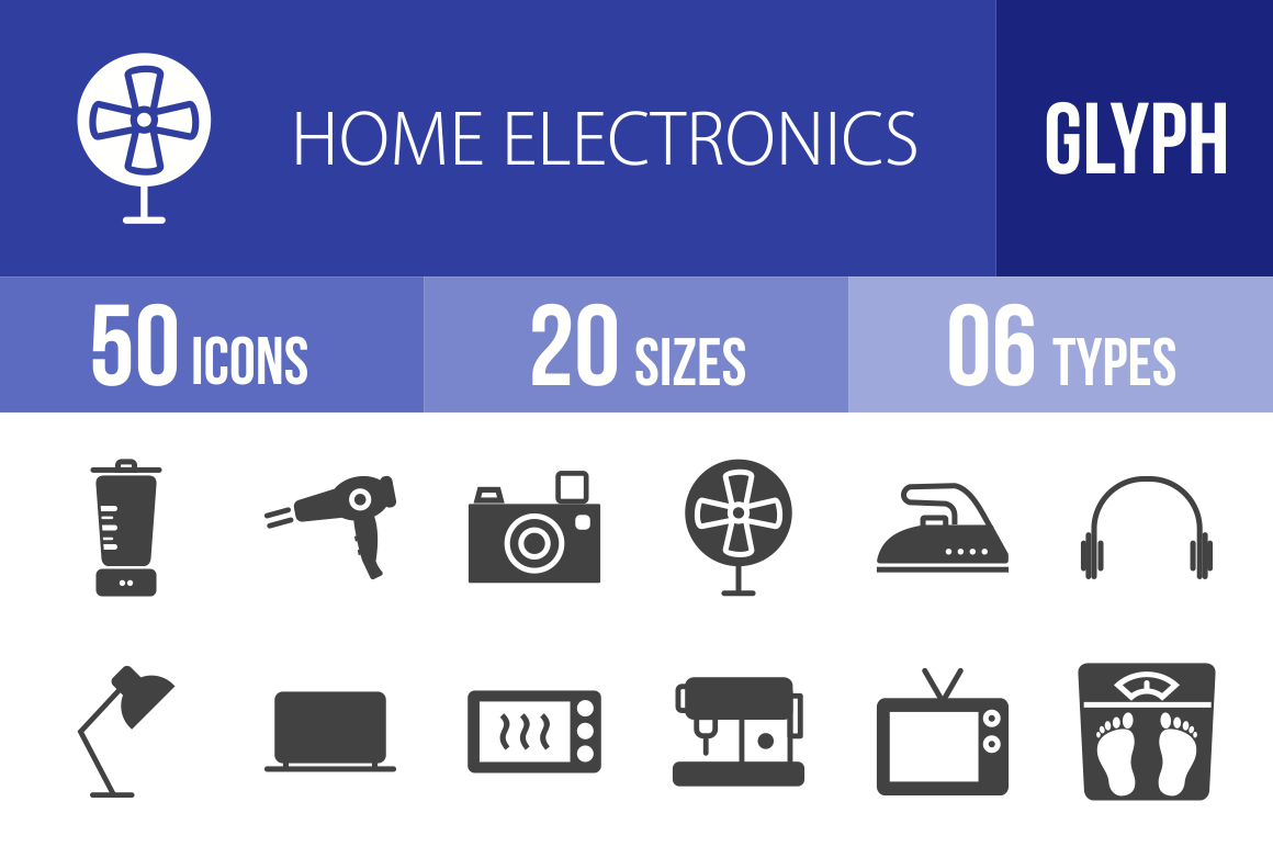 50 Home Electronics Glyph Icons - Overview - IconBunny