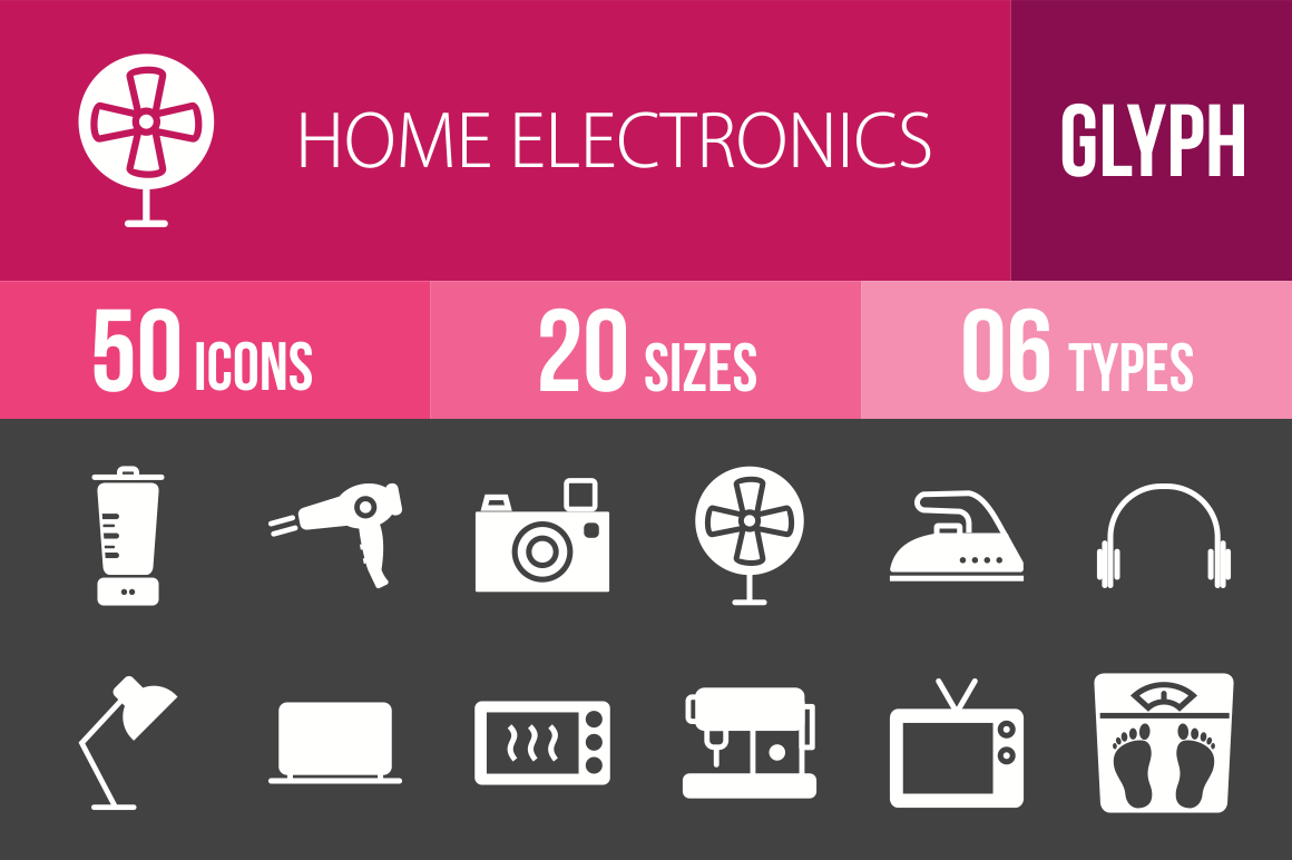 50 Home Electronics Glyph Inverted Icons - Overview - IconBunny