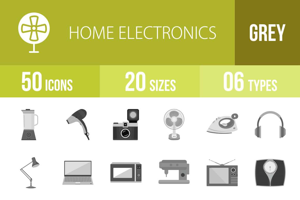 50 Home Electronics Greyscale Icons - Overview - IconBunny