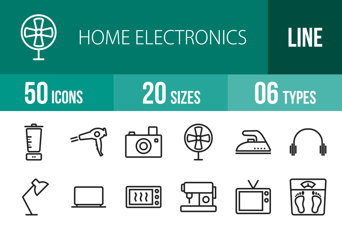 50 Home Electronics Line Icons - Overview - IconBunny