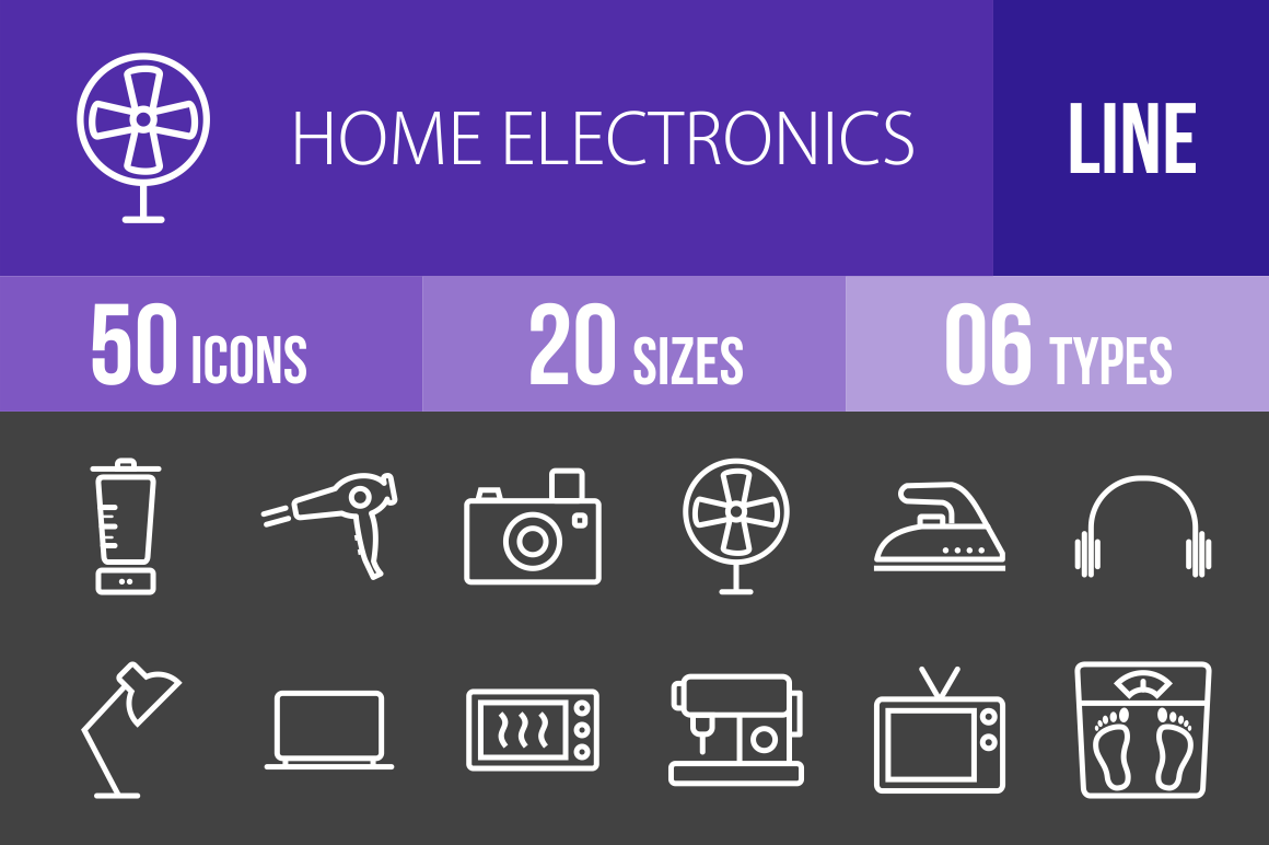 50 Home Electronics Line Inverted Icons - Overview - IconBunny