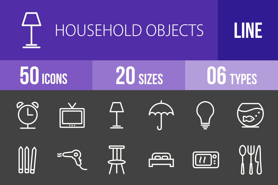 50 Household Objects Line Inverted Icons - Overview - IconBunny