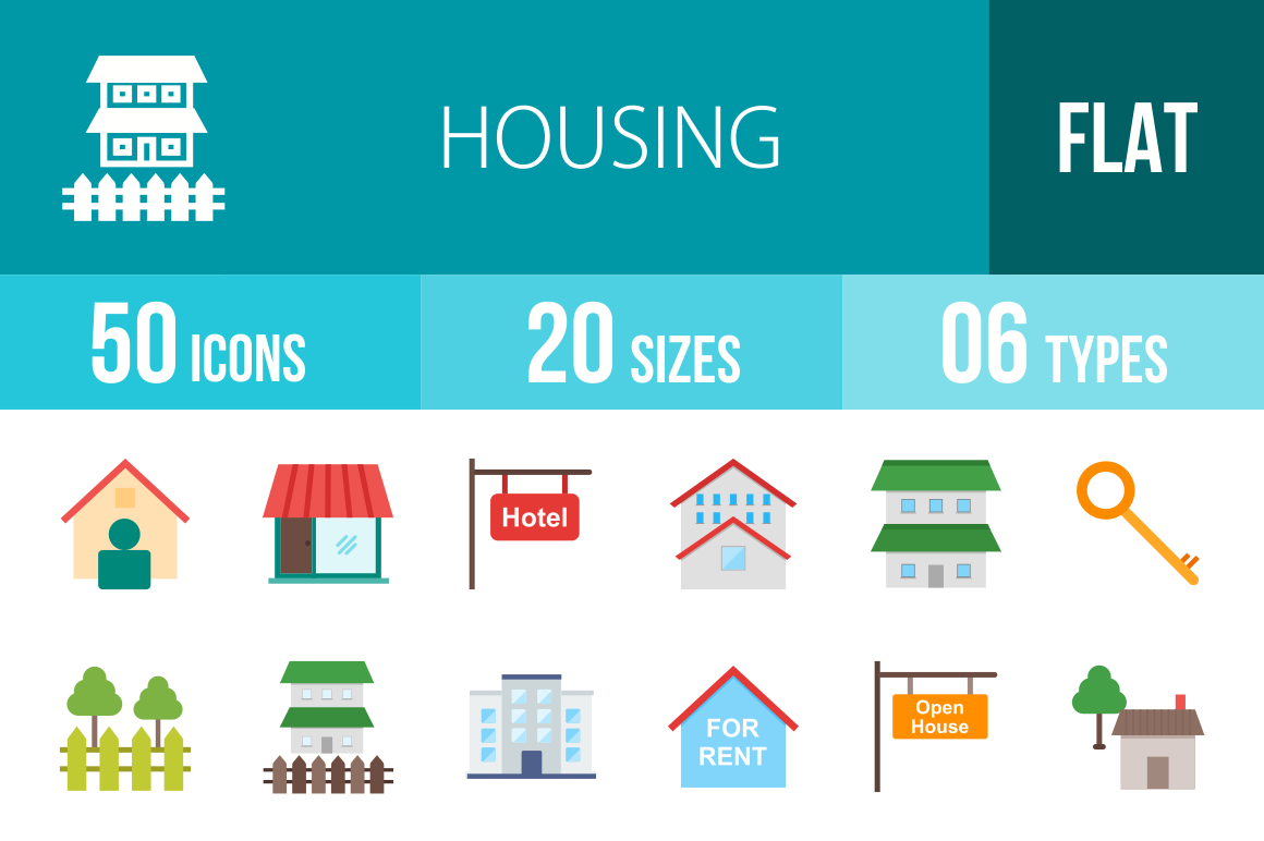50 Housing Flat Multicolor Icons - Overview - IconBunny