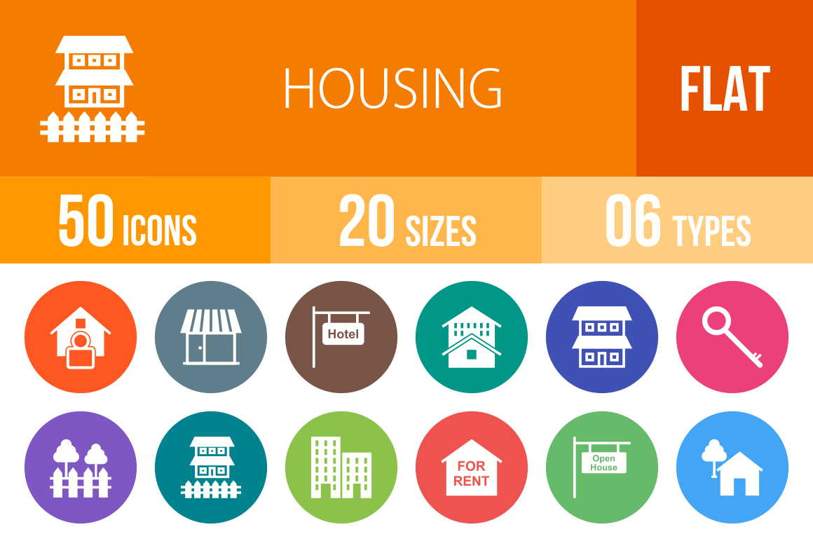 50 Housing Flat Round Icons - Overview - IconBunny