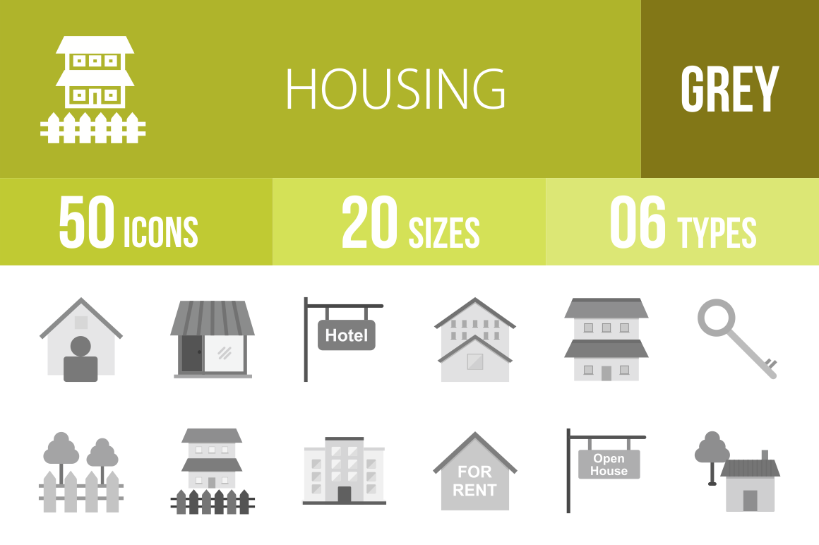 50 Housing Greyscale Icons - Overview - IconBunny