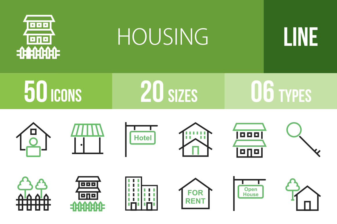 50 Housing Line Green & Black Icons - Overview - IconBunny