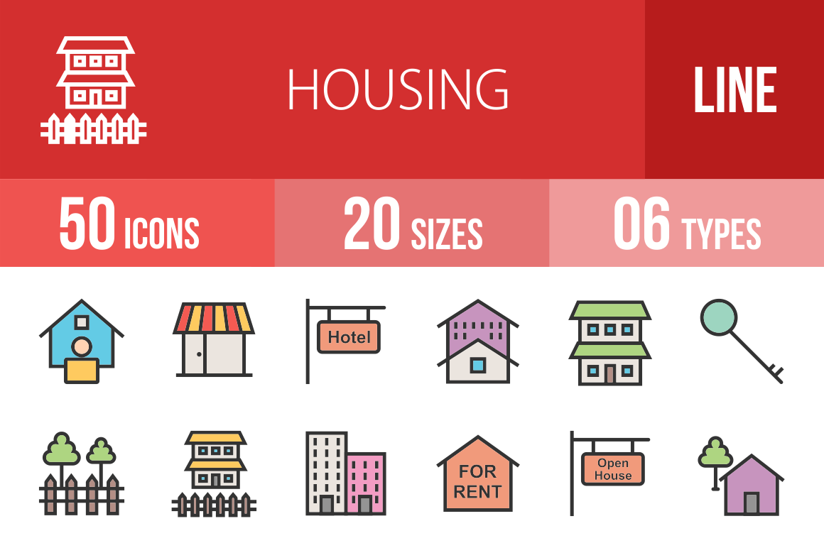 50 Housing Line Multicolor Filled Icons - Overview - IconBunny