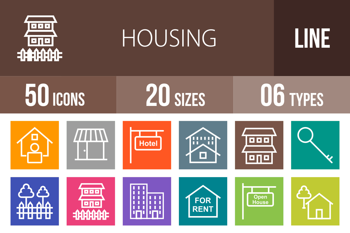 50 Housing Line Multicolor B/G Icons - Overview - IconBunny