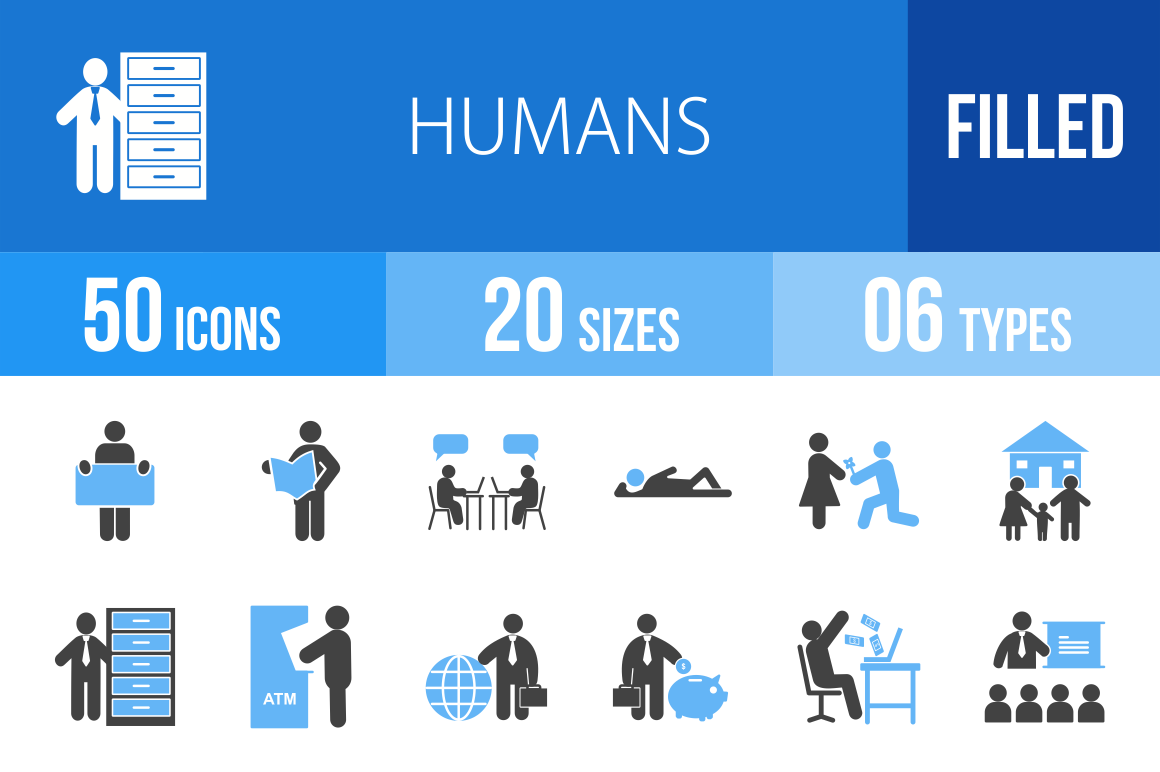 50 Humans Blue Black Icons - Overview - IconBunny