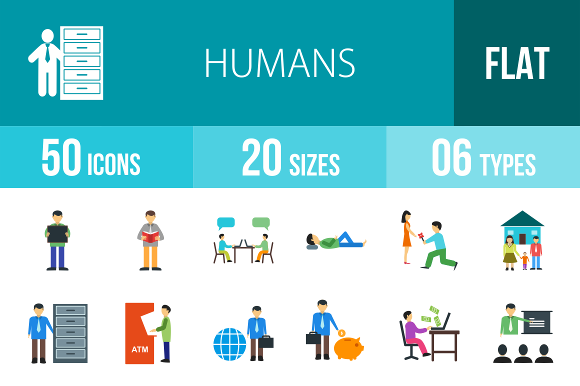 50 Humans Flat Multicolor Icons - Overview - IconBunny