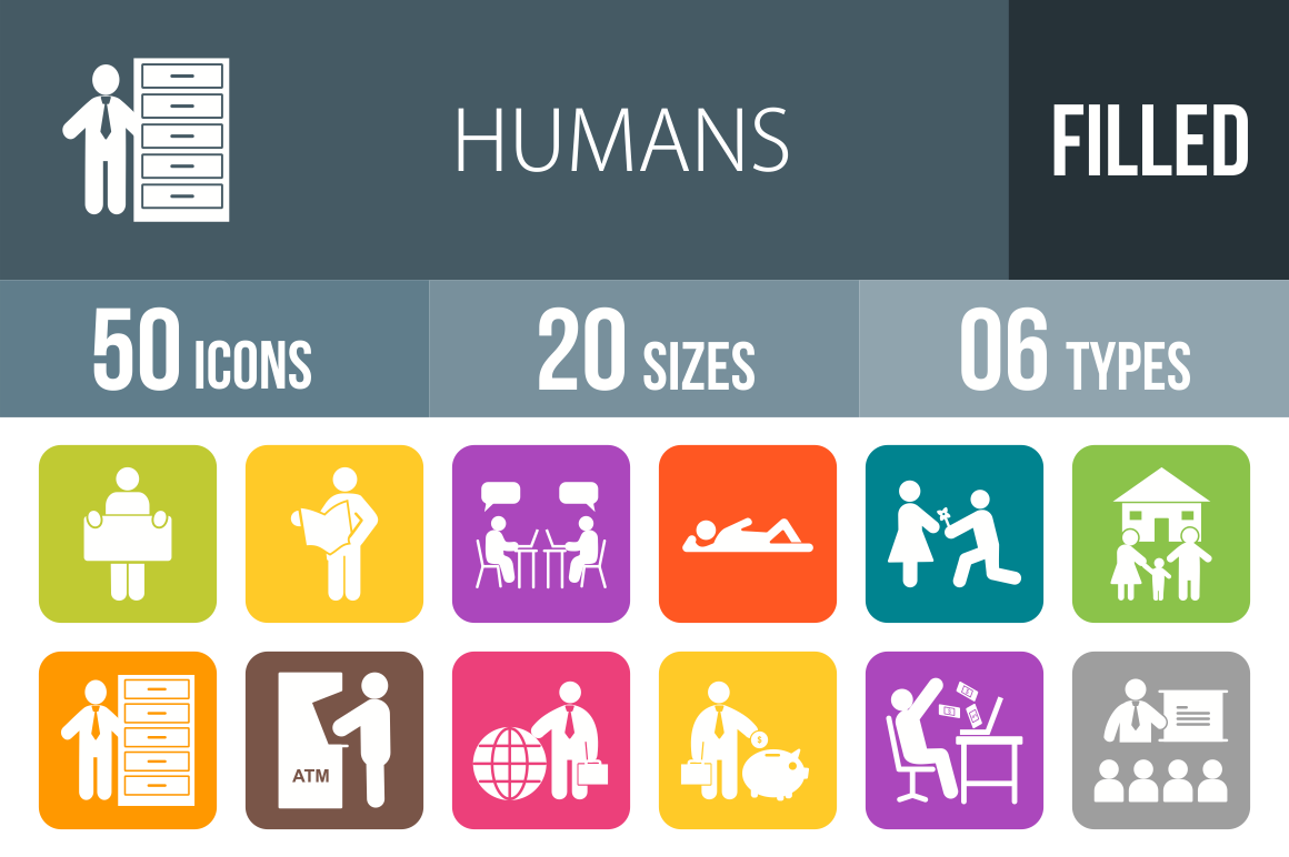 50 Humans Flat Round Corner Icons - Overview - IconBunny