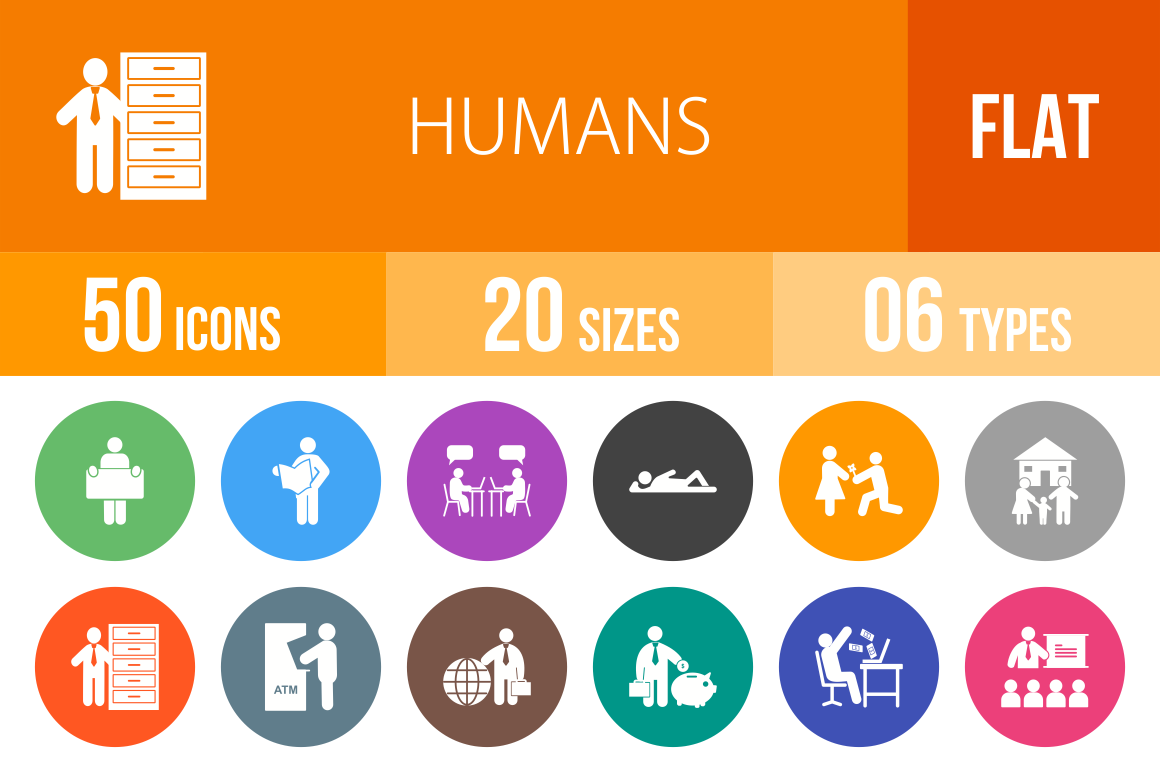 50 Humans Flat Round Icons - Overview - IconBunny