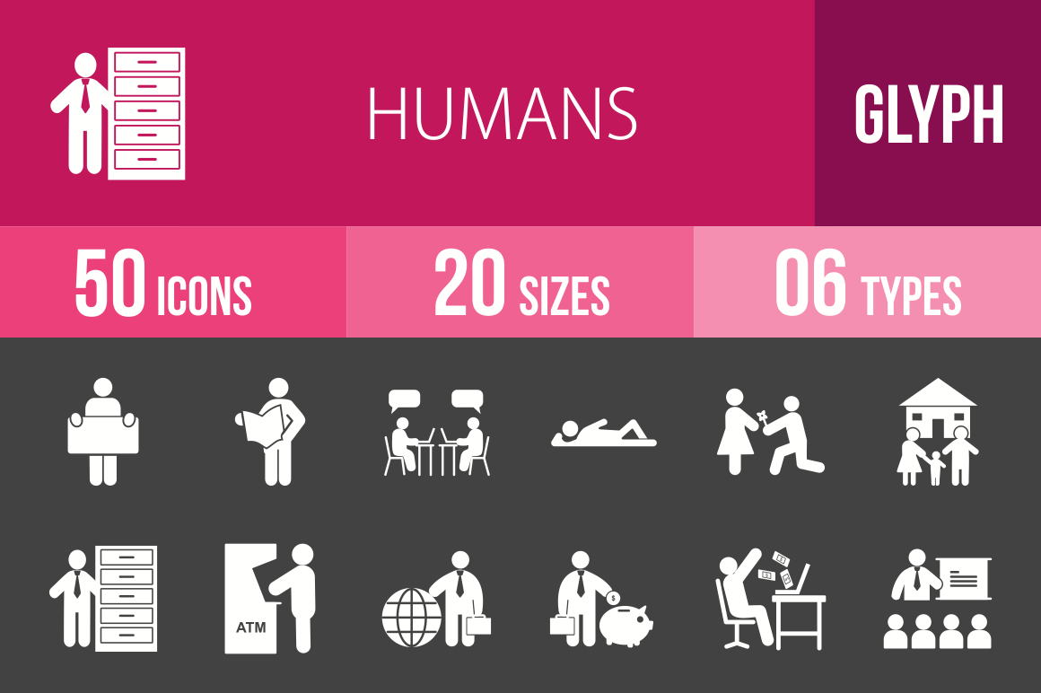 50 Humans Glyph Inverted Icons - Overview - IconBunny