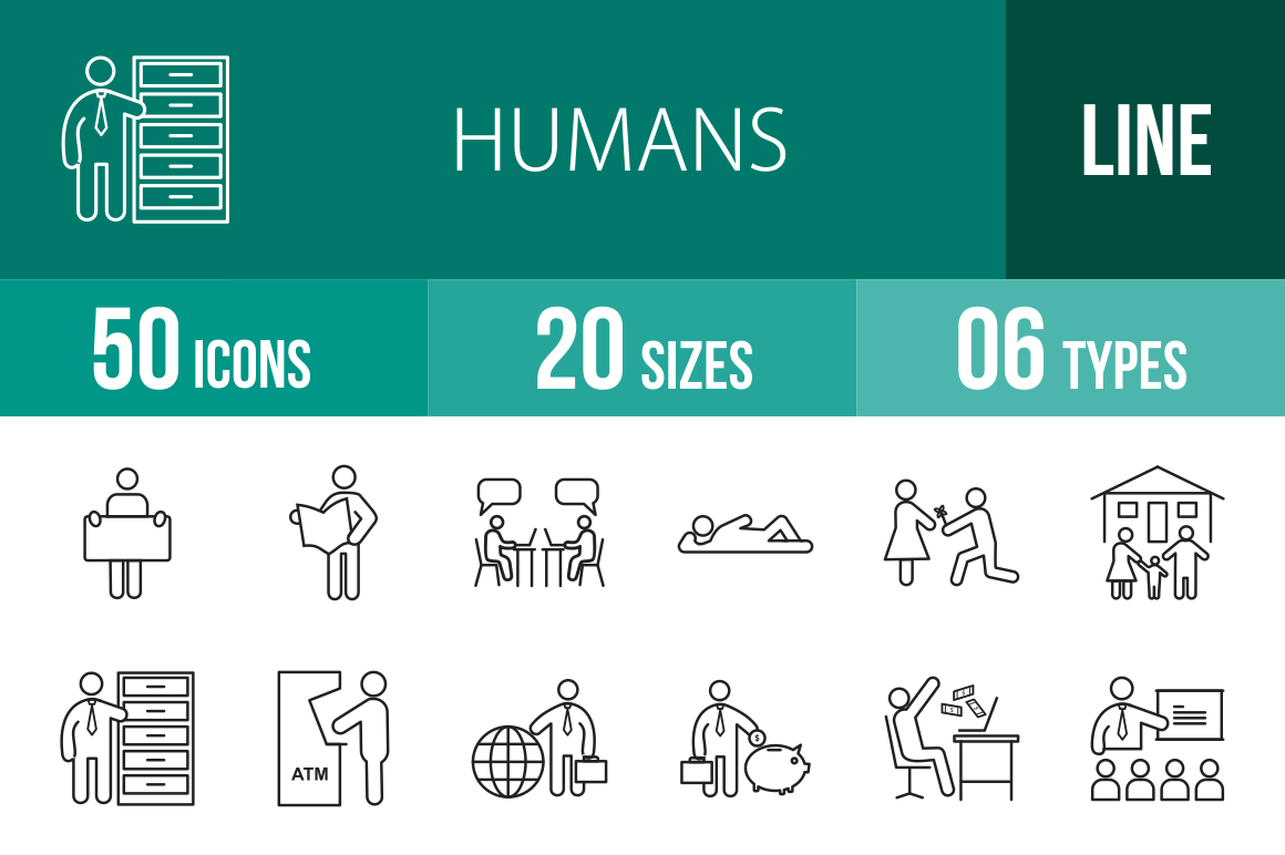 50 Humans Line Icons - Overview - IconBunny