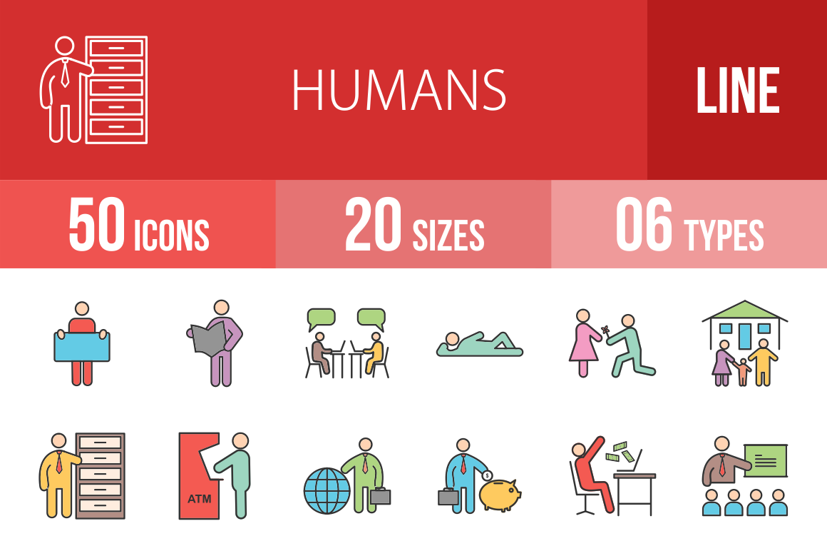 50 Humans Line Multicolor Filled Icons - Overview - IconBunny