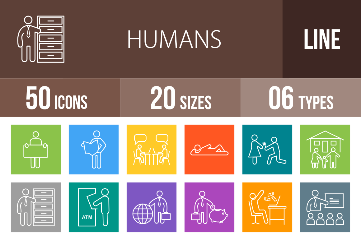 50 Humans Line Multicolor B/G Icons - Overview - IconBunny