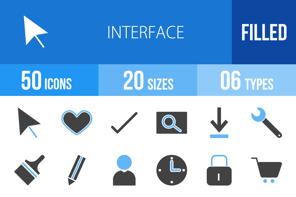 50 Interface Blue & Black Icons - Overview - IconBunny
