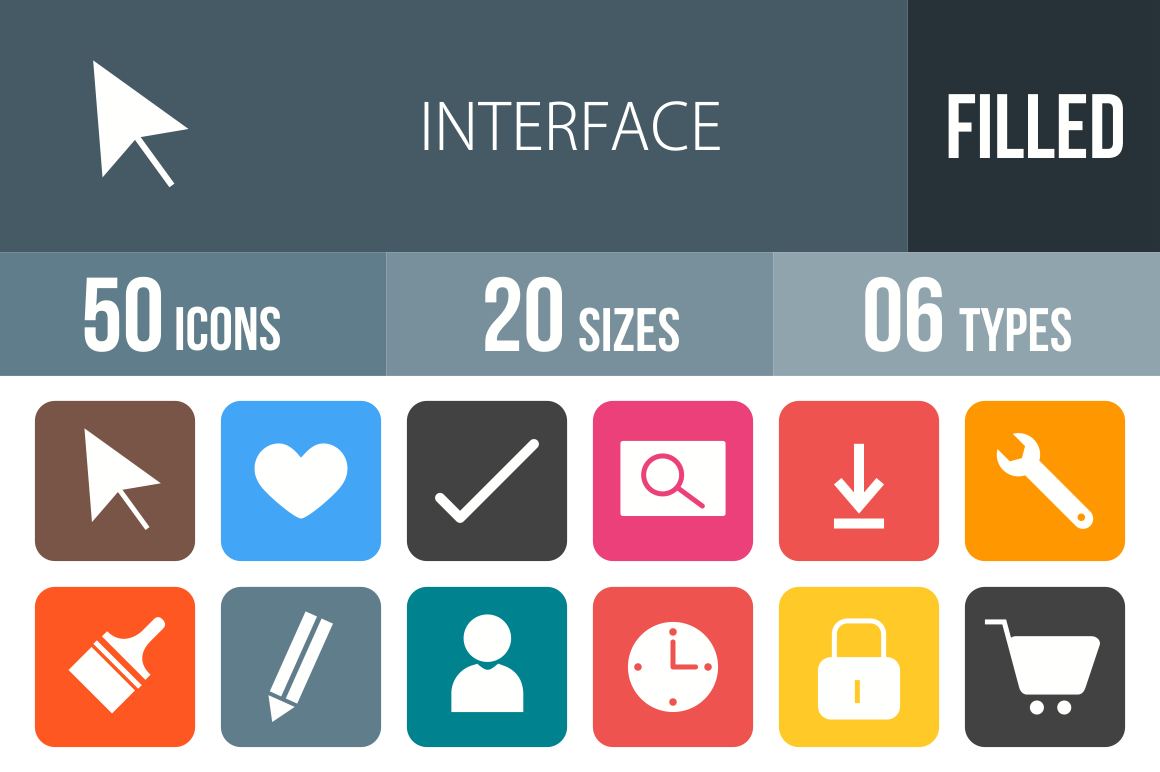 50 Interface Flat Round Corner Icons - Overview - IconBunny