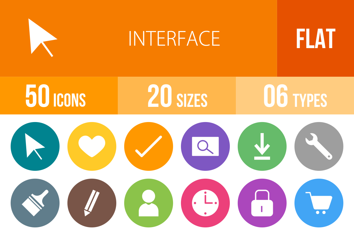 50 Interface Flat Round Icons - Overview - IconBunny