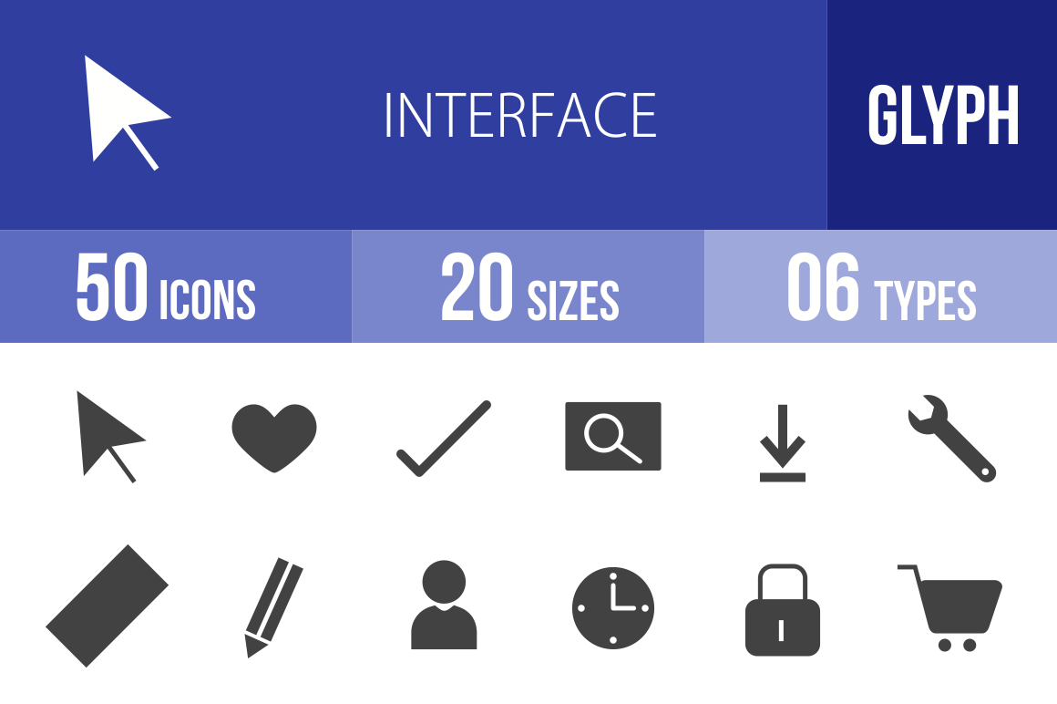 50 Interface Glyph Icons - Overview - IconBunny