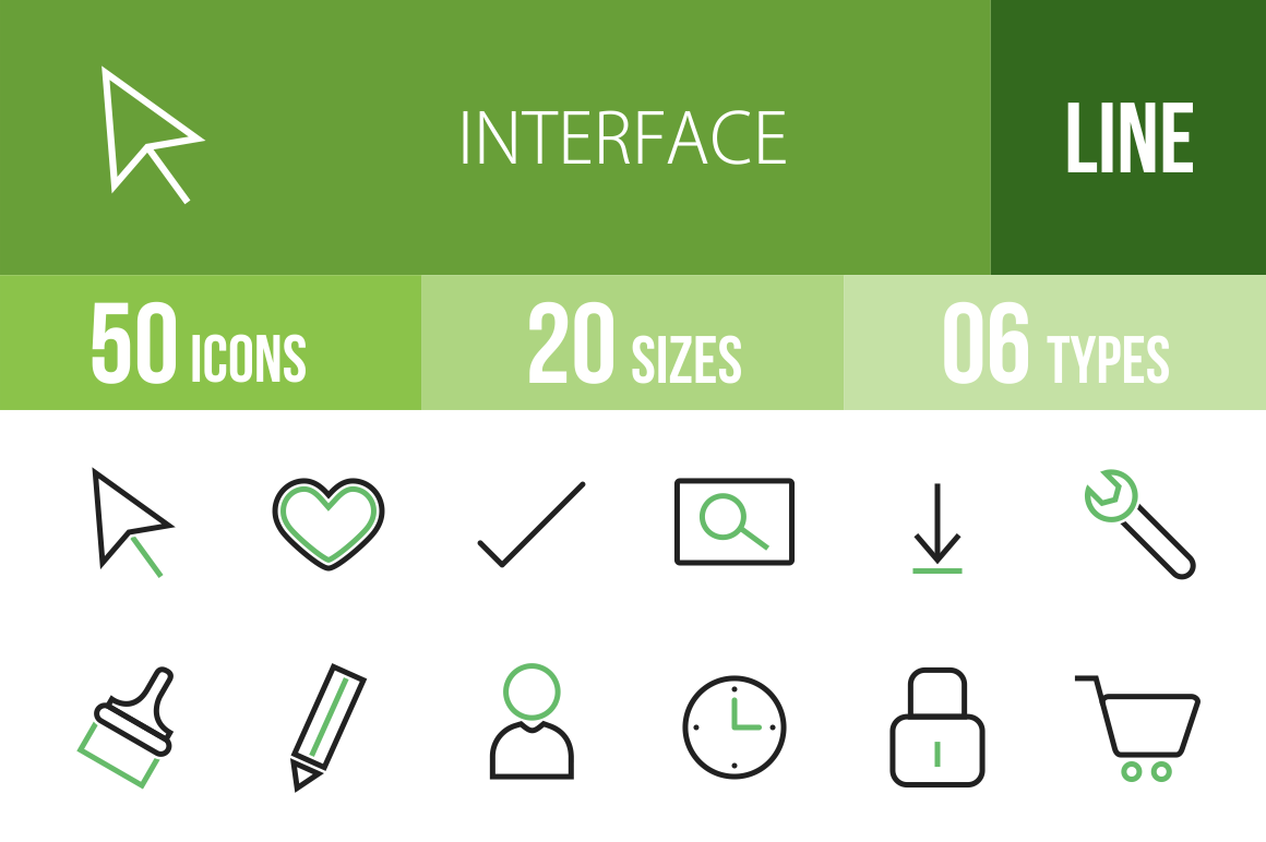 50 Interface Line Green & Black Icons - Overview - IconBunny