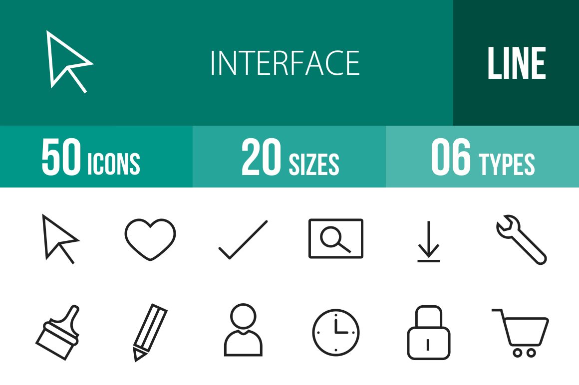 50 Interface Line Icons - Overview - IconBunny