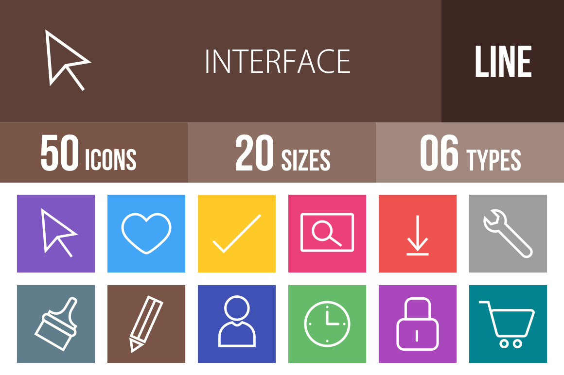 50 Interface Line Multicolor B/G Icons - Overview - IconBunny