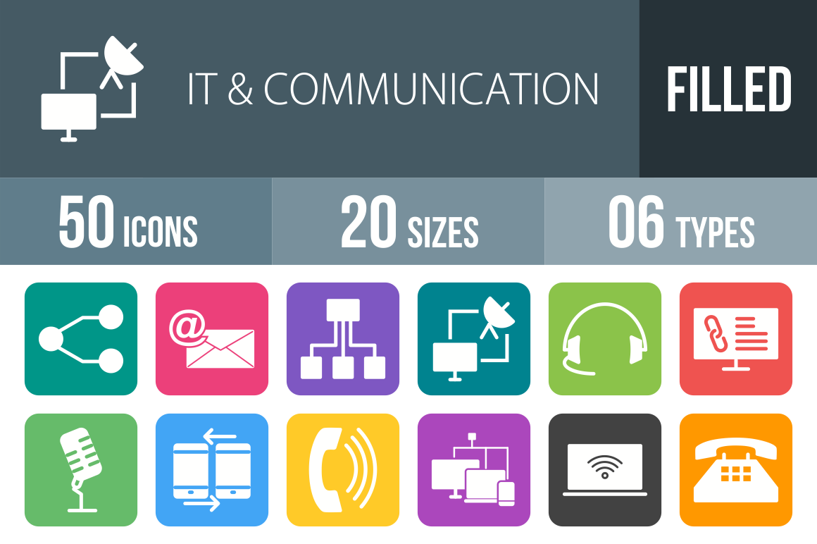 50 IT & Communication Flat Round Corner Icons - Overview - IconBunny
