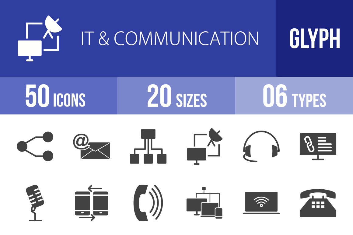 50 IT & Communication Glyph Icons - Overview - IconBunny