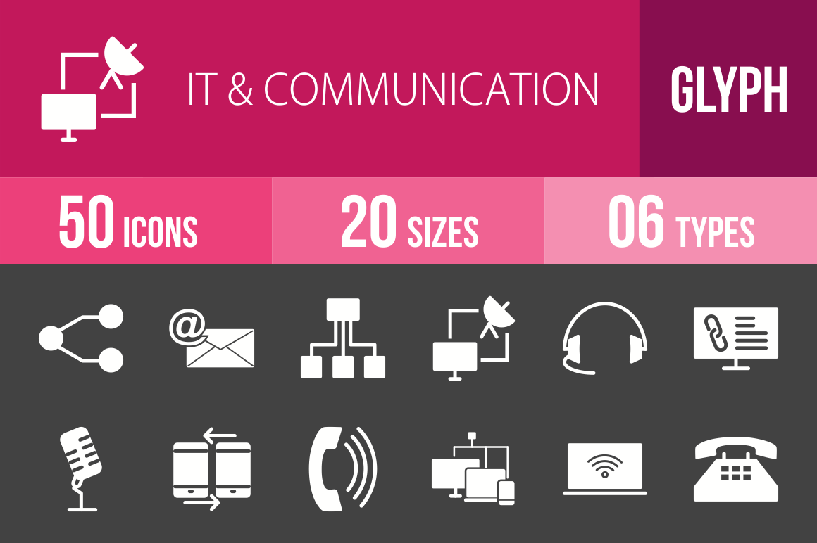 50 IT & Communication Glyph Inverted Icons - Overview - IconBunny