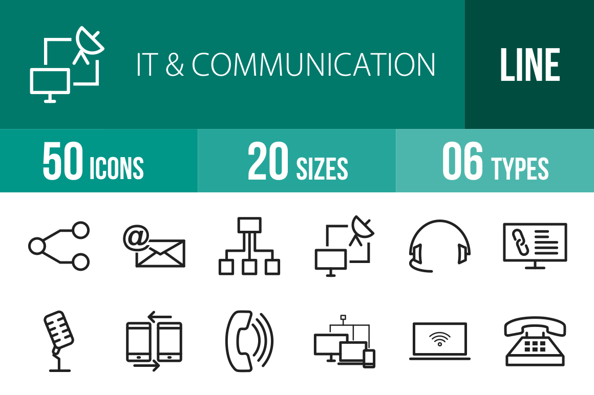 50 IT & Communication Line Icons - Overview - IconBunny