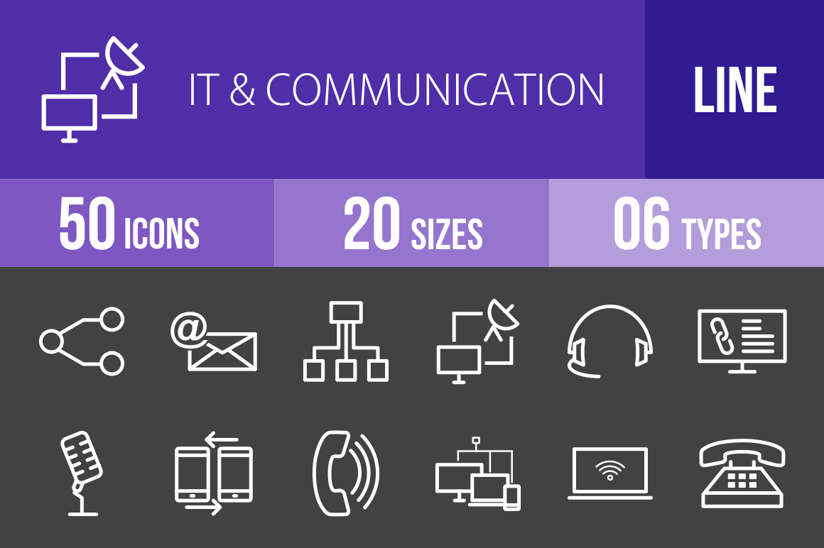 50 IT & Communication Line Inverted Icons - Overview - IconBunny