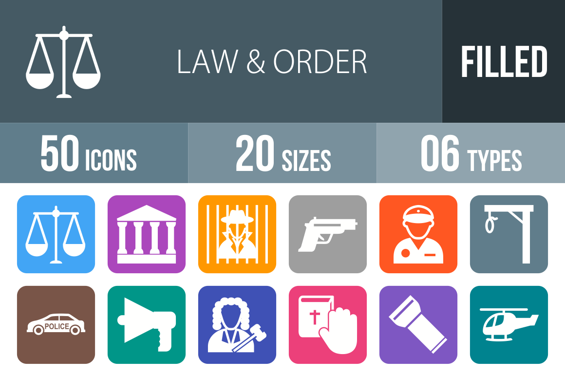 50 Law & Order Flat Round Corner Icons - Overview - IconBunny