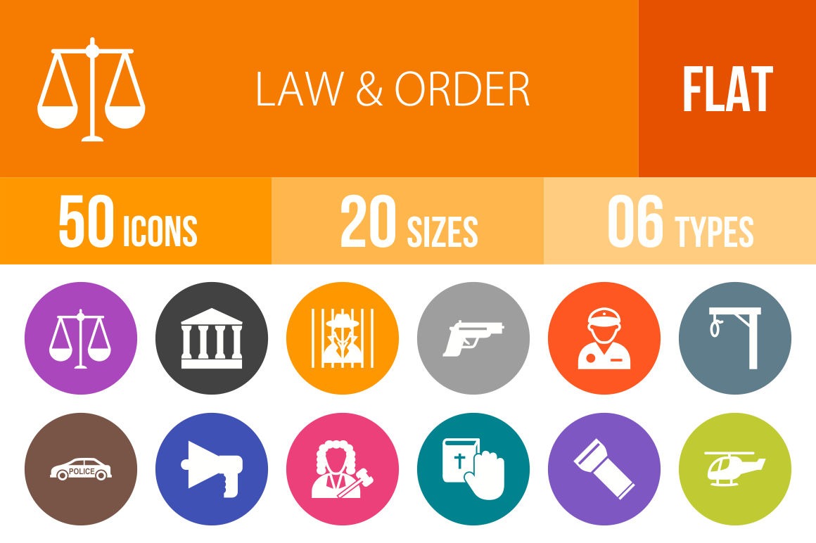 50 Law & Order Flat Round Icons - Overview - IconBunny