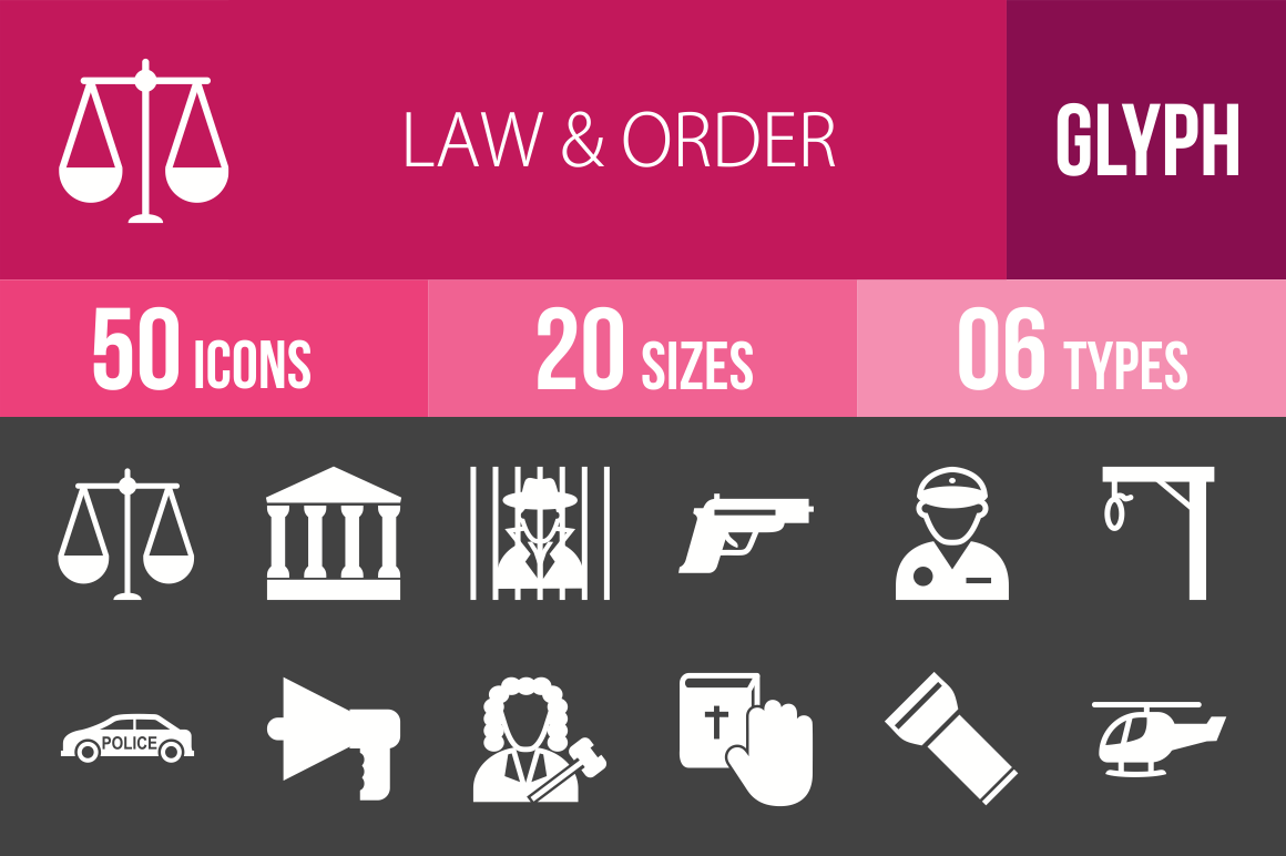 50 Law & Order Glyph Inverted Icons - Overview - IconBunny