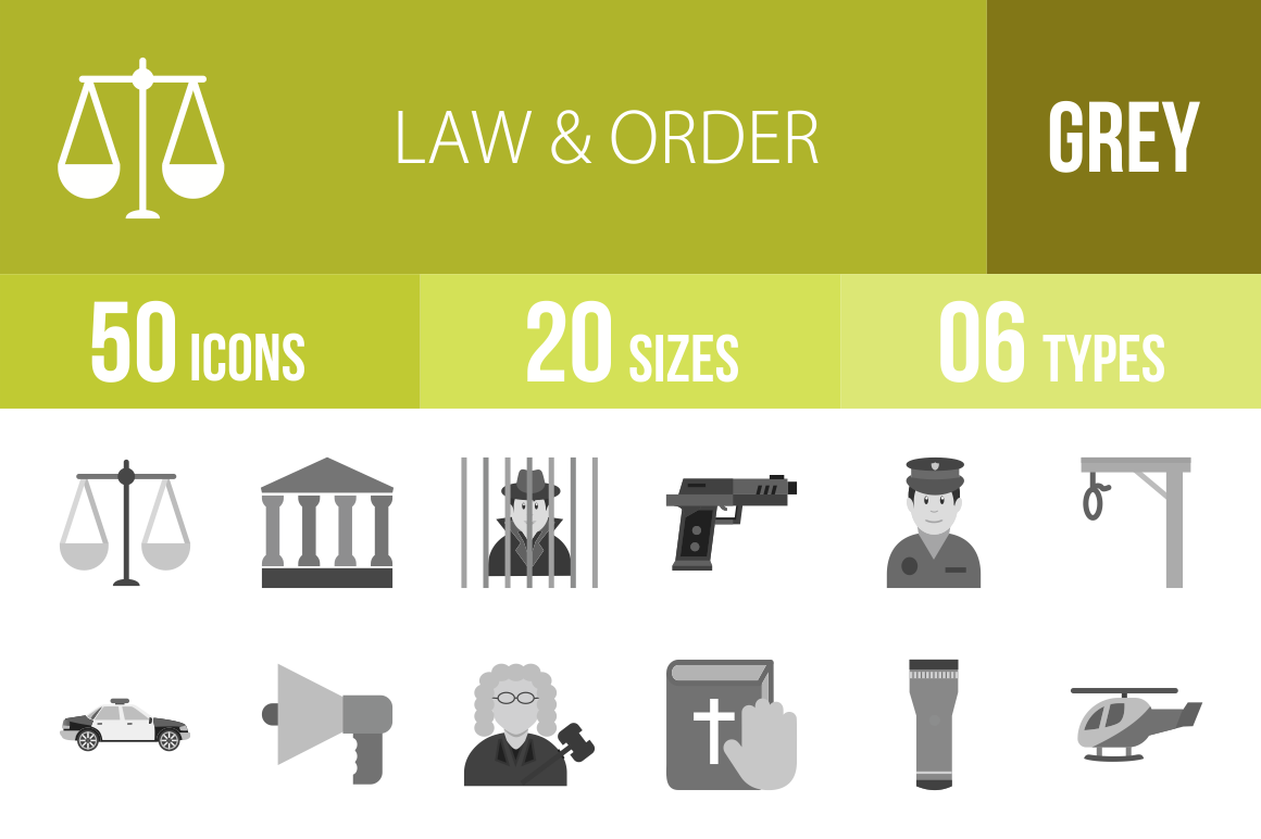50 Law & Order Greyscale Icons - Overview - IconBunny
