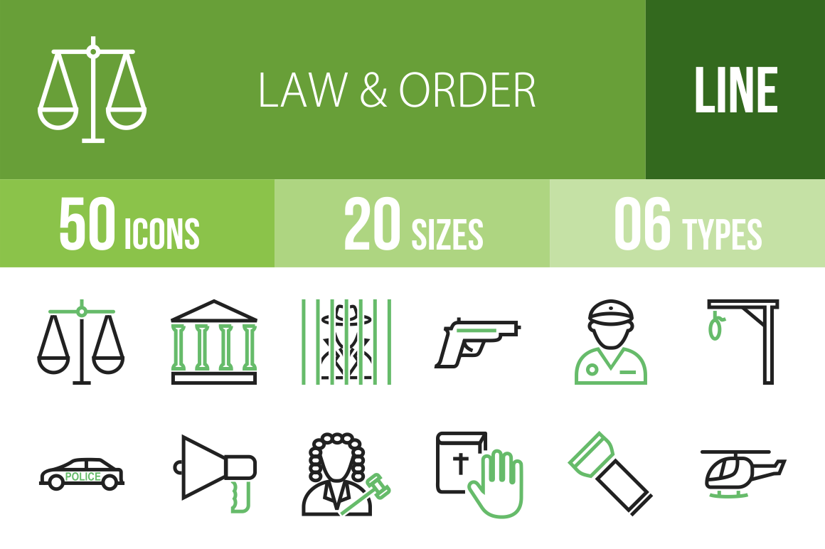 50 Law & Order Line Green & Black Icons - Overview - IconBunny