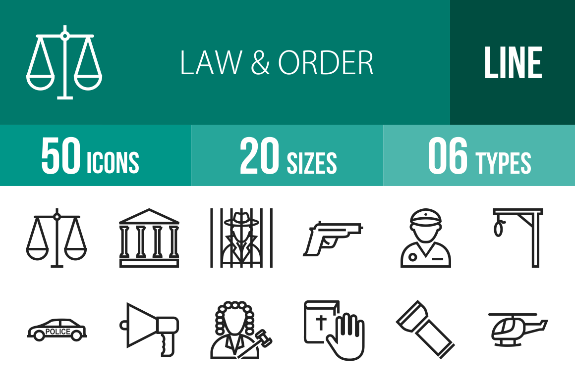 50 Law & Order Line Icons - Overview - IconBunny